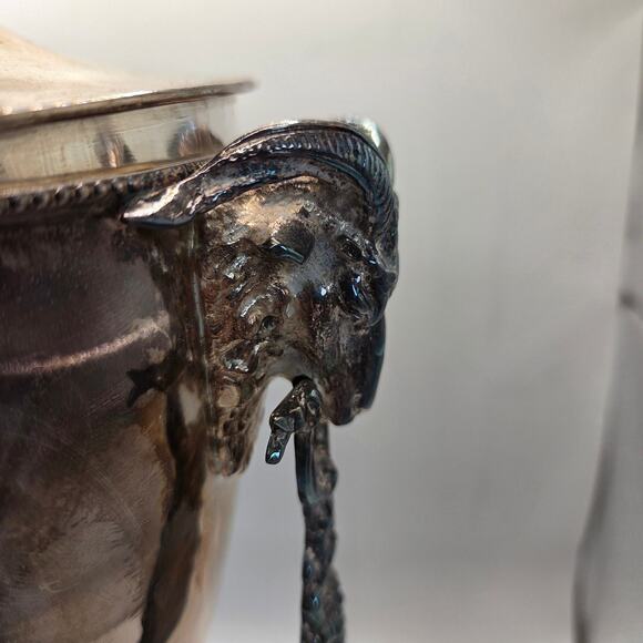 Early 20thC Silverplate Ram Head Beverage Urn Samovar w Lid & Working Spigot - Picture 5 of 16